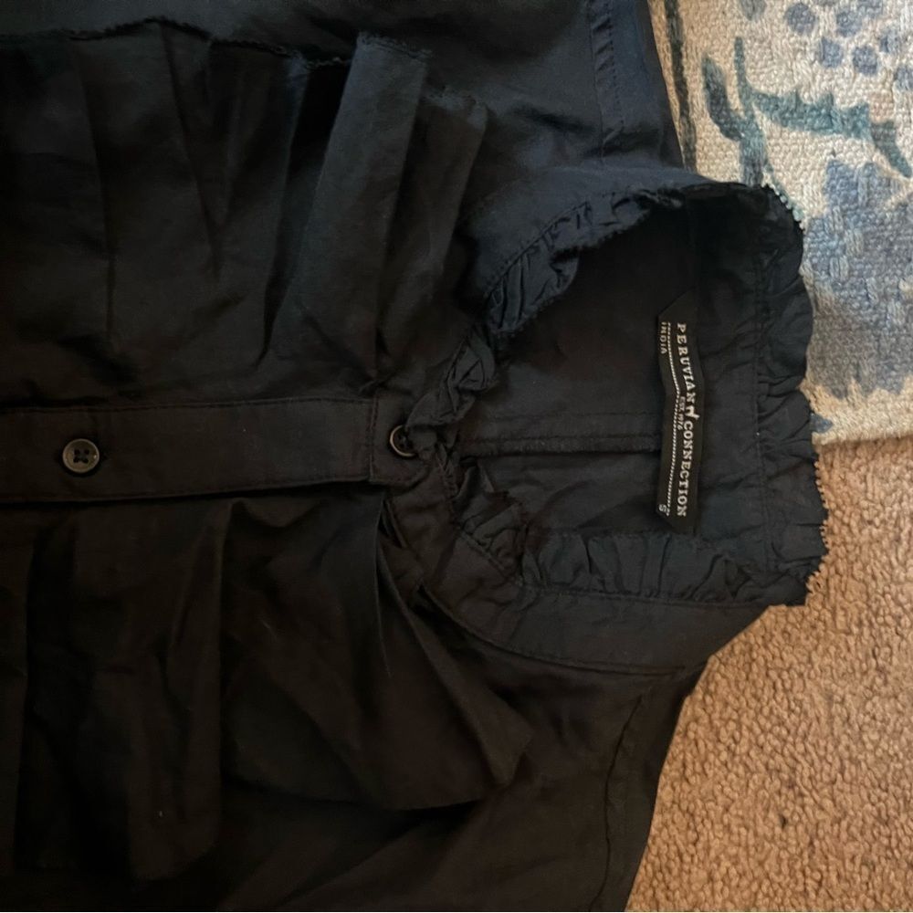Peruvian Connection Black Button Down Small - image 8